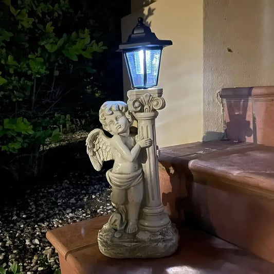Zewnętrzny Posąg Anioła Zasilany Energią Słoneczną z Lampą